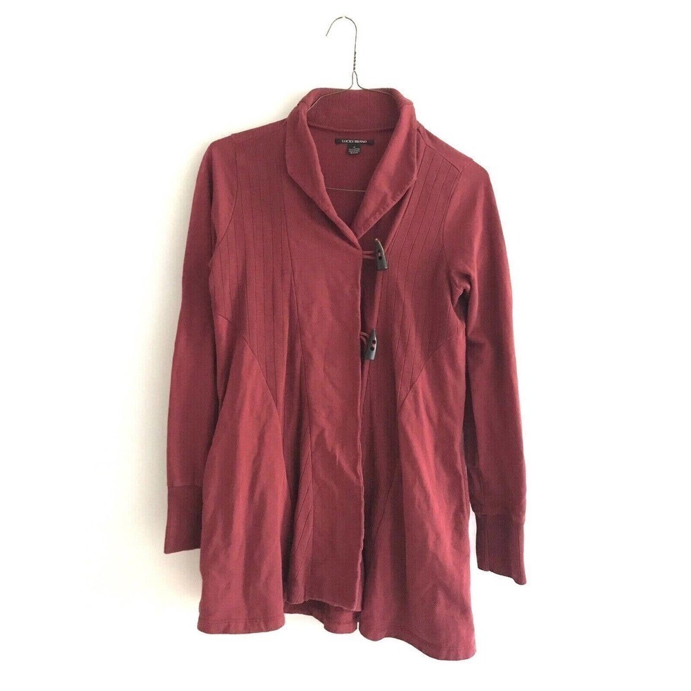 Lucky Brand | Womens Size M Red Darci Wrap Jacket Cotton Long Sleeves Knit - Picture 4 of 10